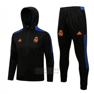 Chandal con Capucha del Real Madrid 2021-2022 Negro y Azul